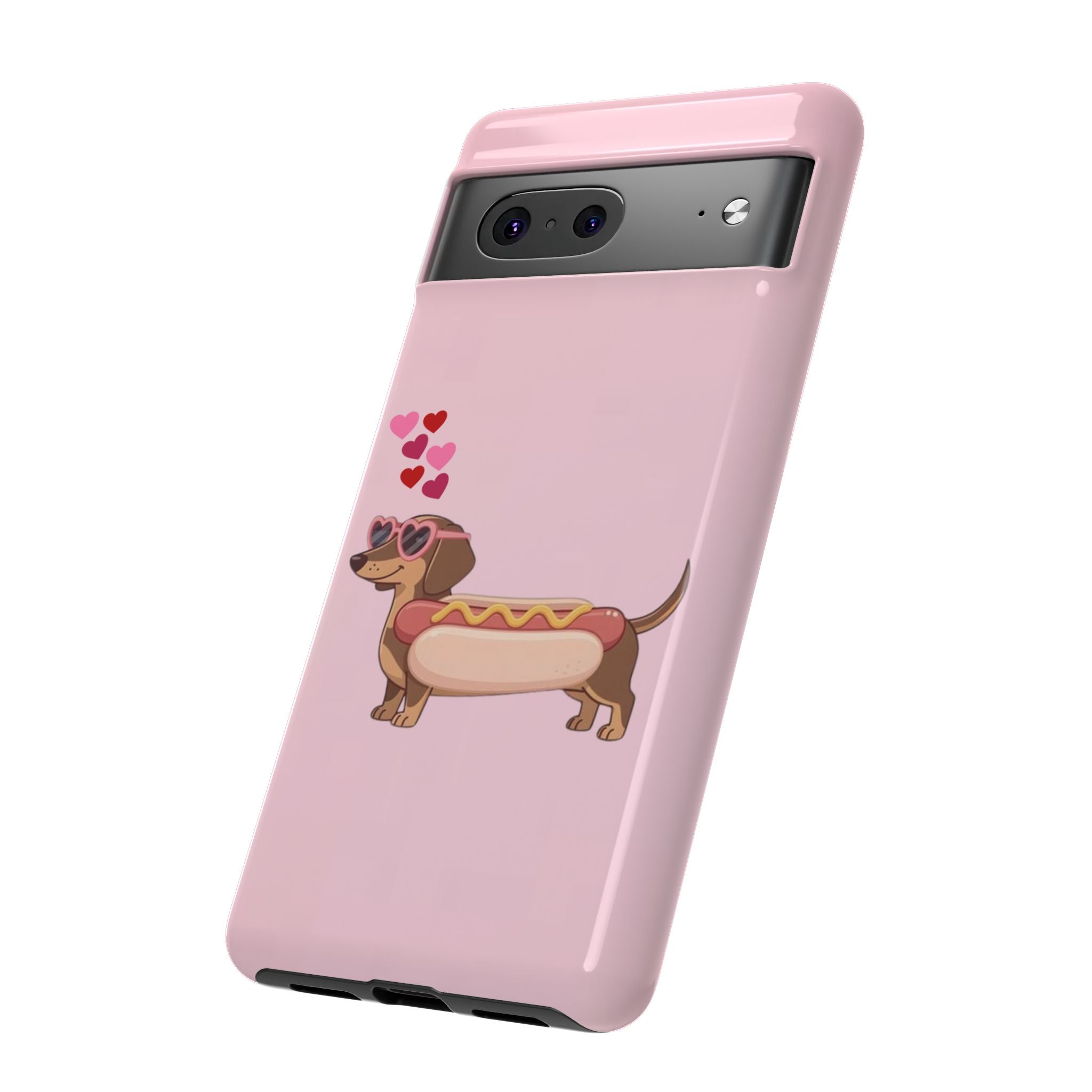 Dachshund Hot Dog Phone Case – Cute Pink Love Hearts Protective Tough Case