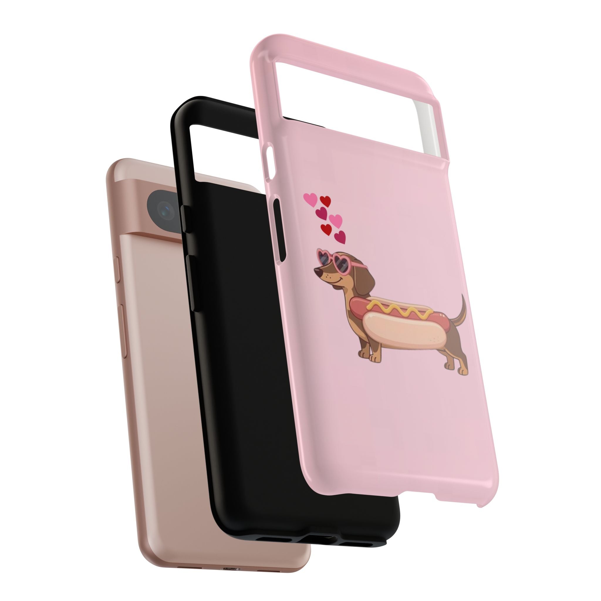 Dachshund Hot Dog Phone Case – Cute Pink Love Hearts Protective Tough Case