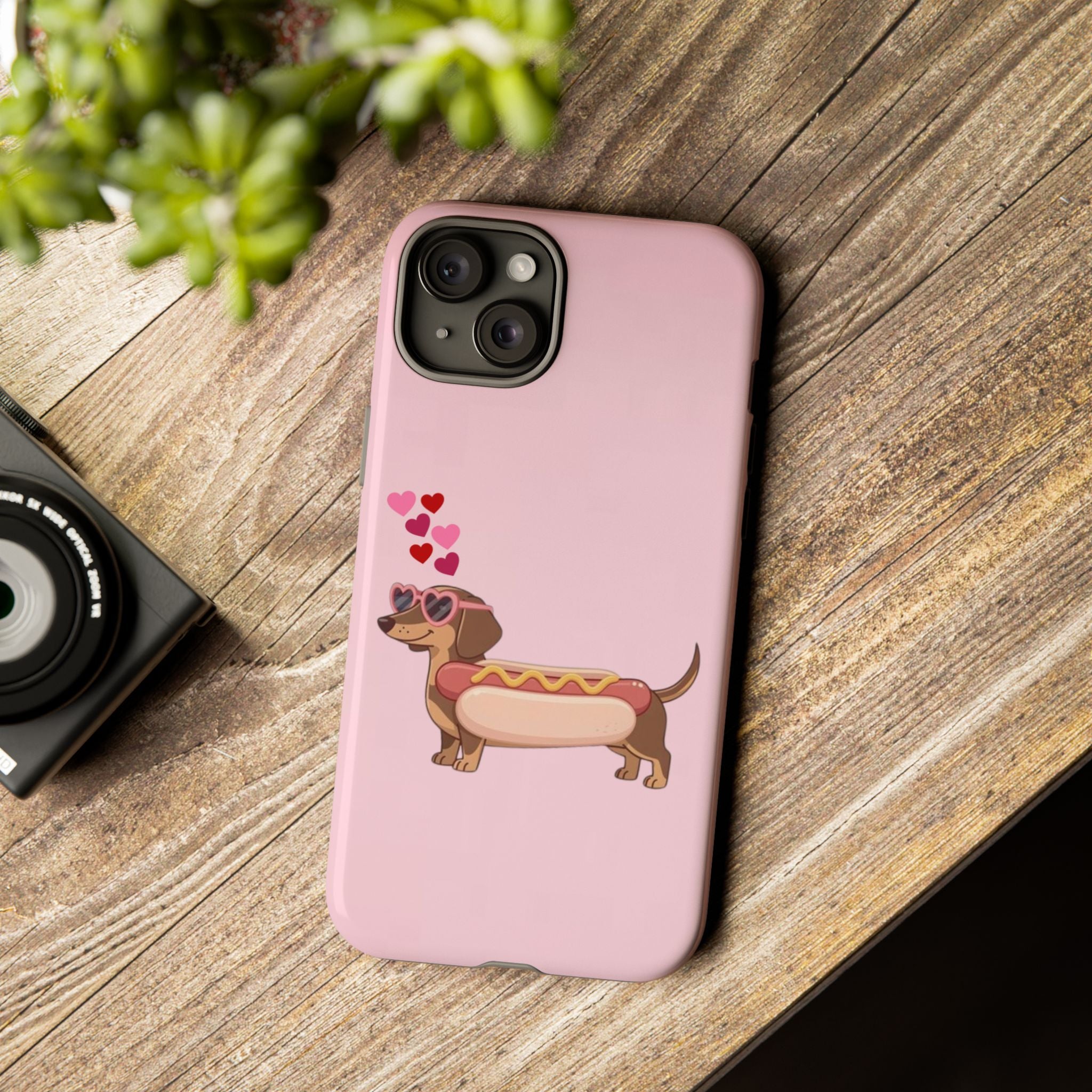 Dachshund Hot Dog Phone Case – Cute Pink Love Hearts Protective Tough Case