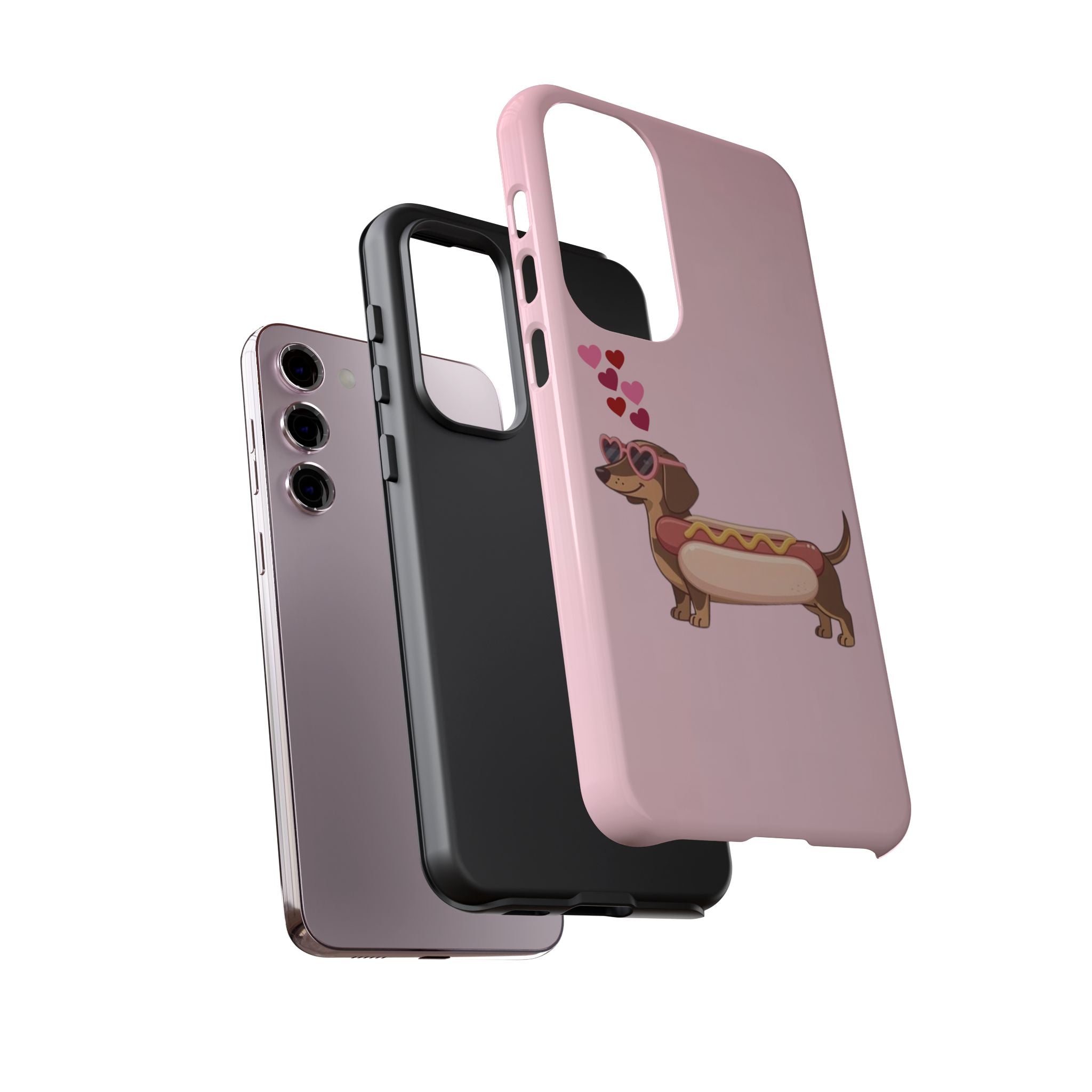 Dachshund Hot Dog Phone Case – Cute Pink Love Hearts Protective Tough Case