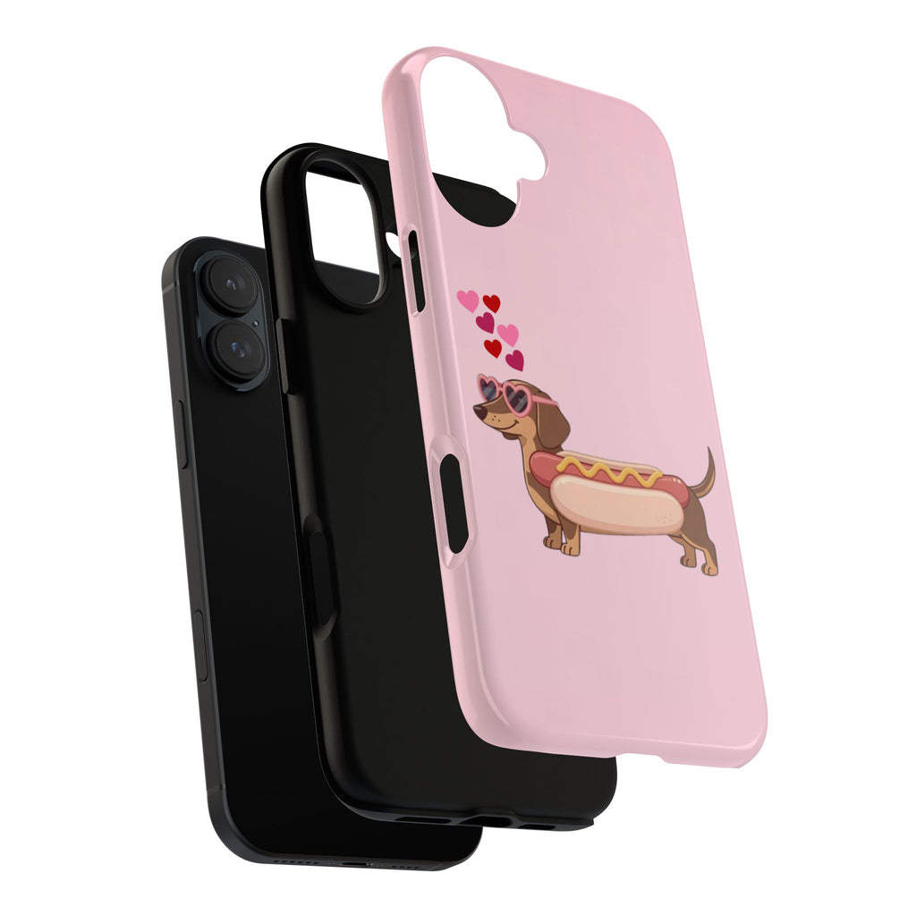 Dachshund Hot Dog Phone Case – Cute Pink Love Hearts Protective Tough Case